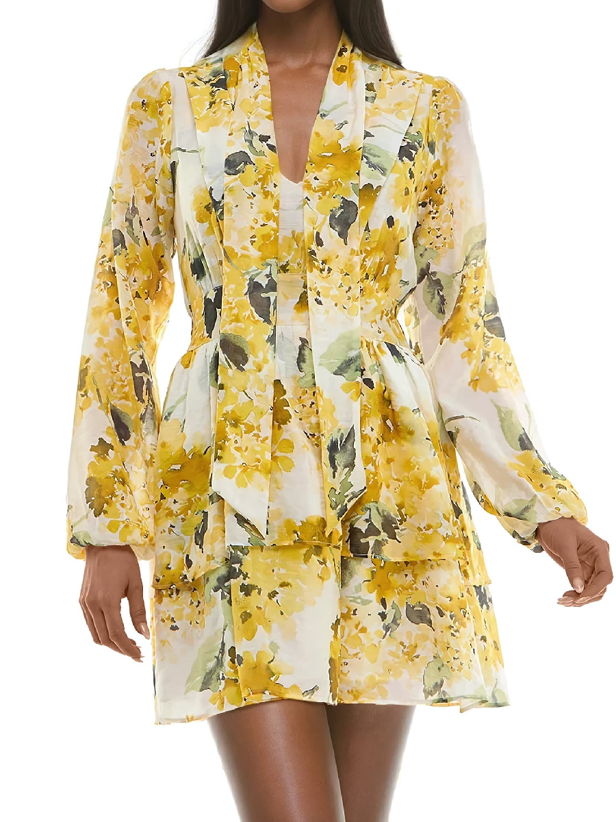 Yellow Printed Chiffon Dress