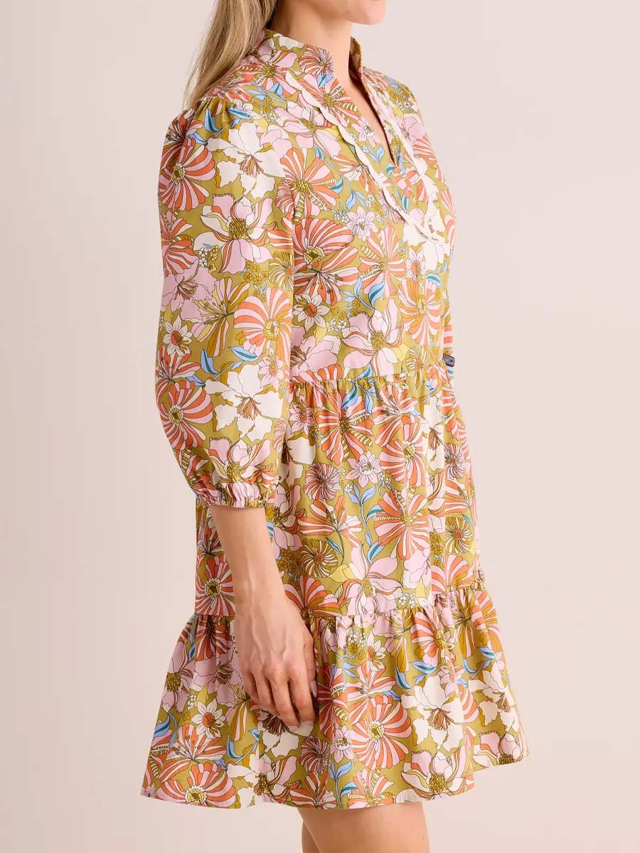 Floral Print V-neck Tiered Mini Dress