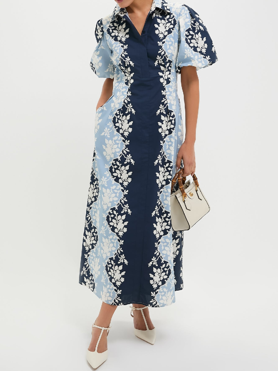 Printed Bubble Sleeve Dress