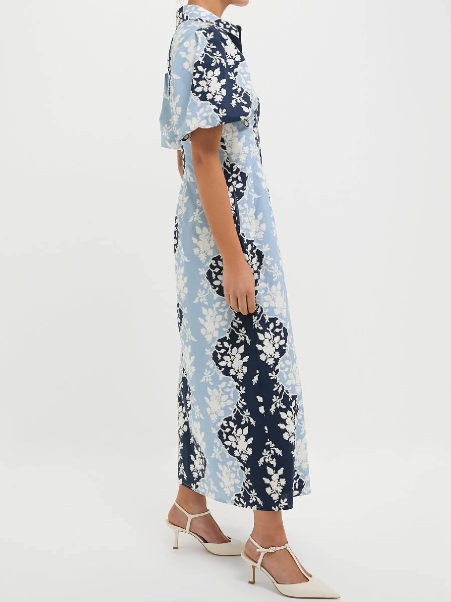 Printed Bubble Sleeve Dress