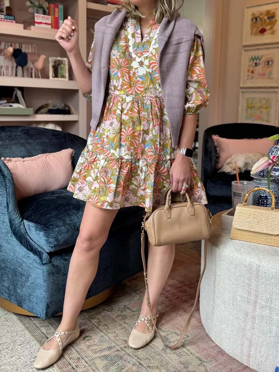 Floral Print V-neck Tiered Mini Dress