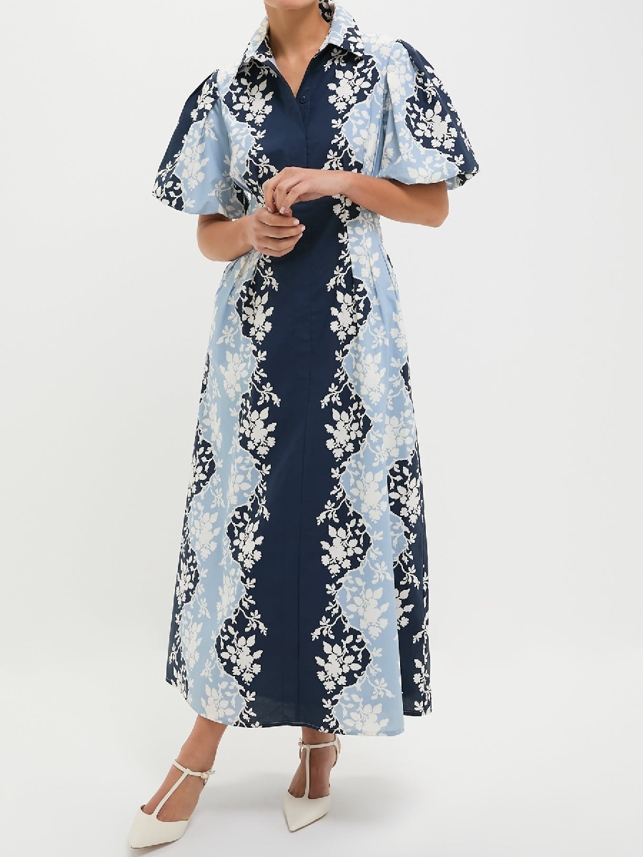 Printed Bubble Sleeve Dress