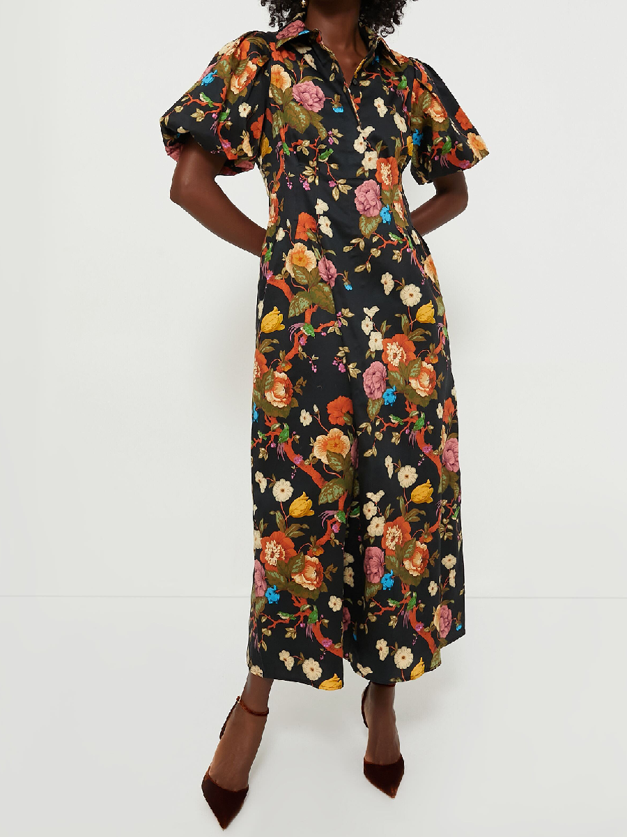 Printed Bubble Sleeve Dress