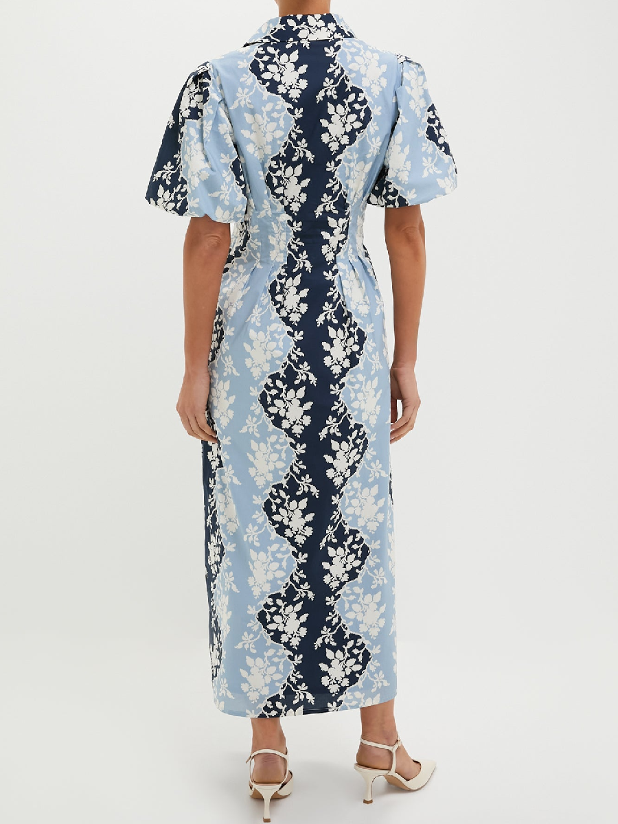 Printed Bubble Sleeve Dress