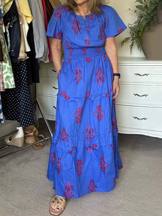 Floral Print Boat Neck Ruffled Dress