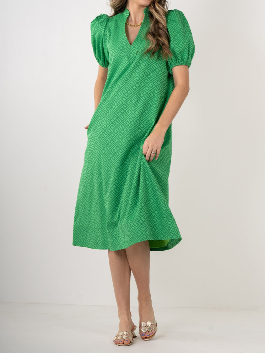 Green Bubble Sleeve Dress