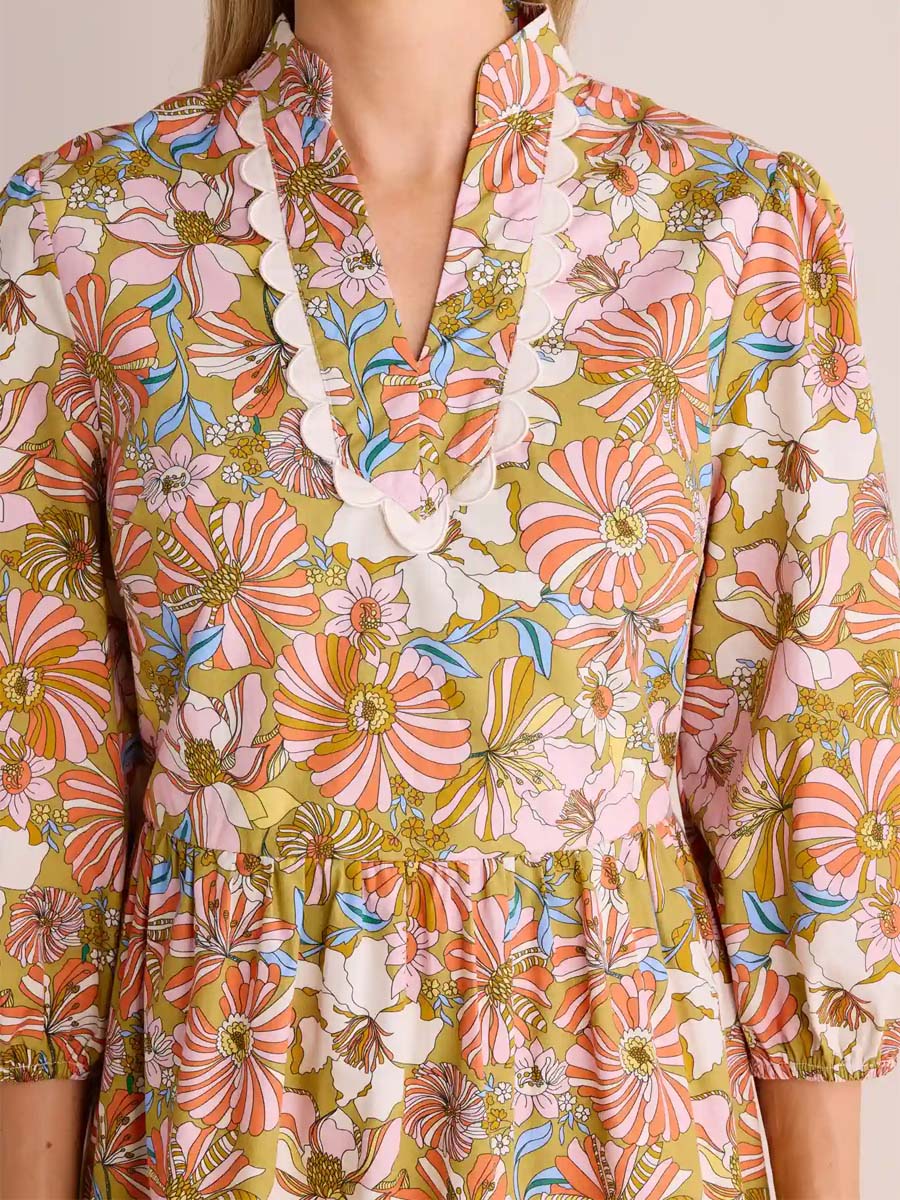 Floral Print V-neck Tiered Mini Dress