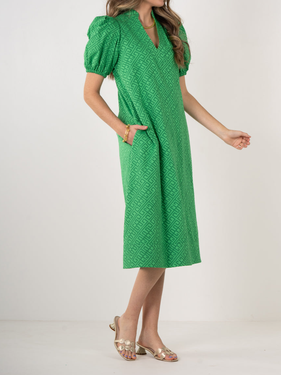 Green Bubble Sleeve Dress