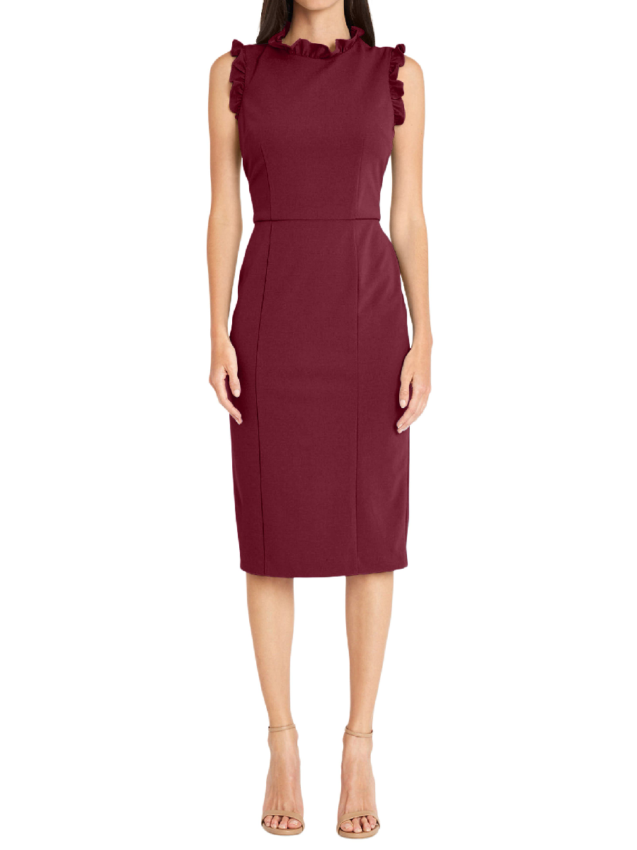 Ruffle Mock Neck Sheath Dress