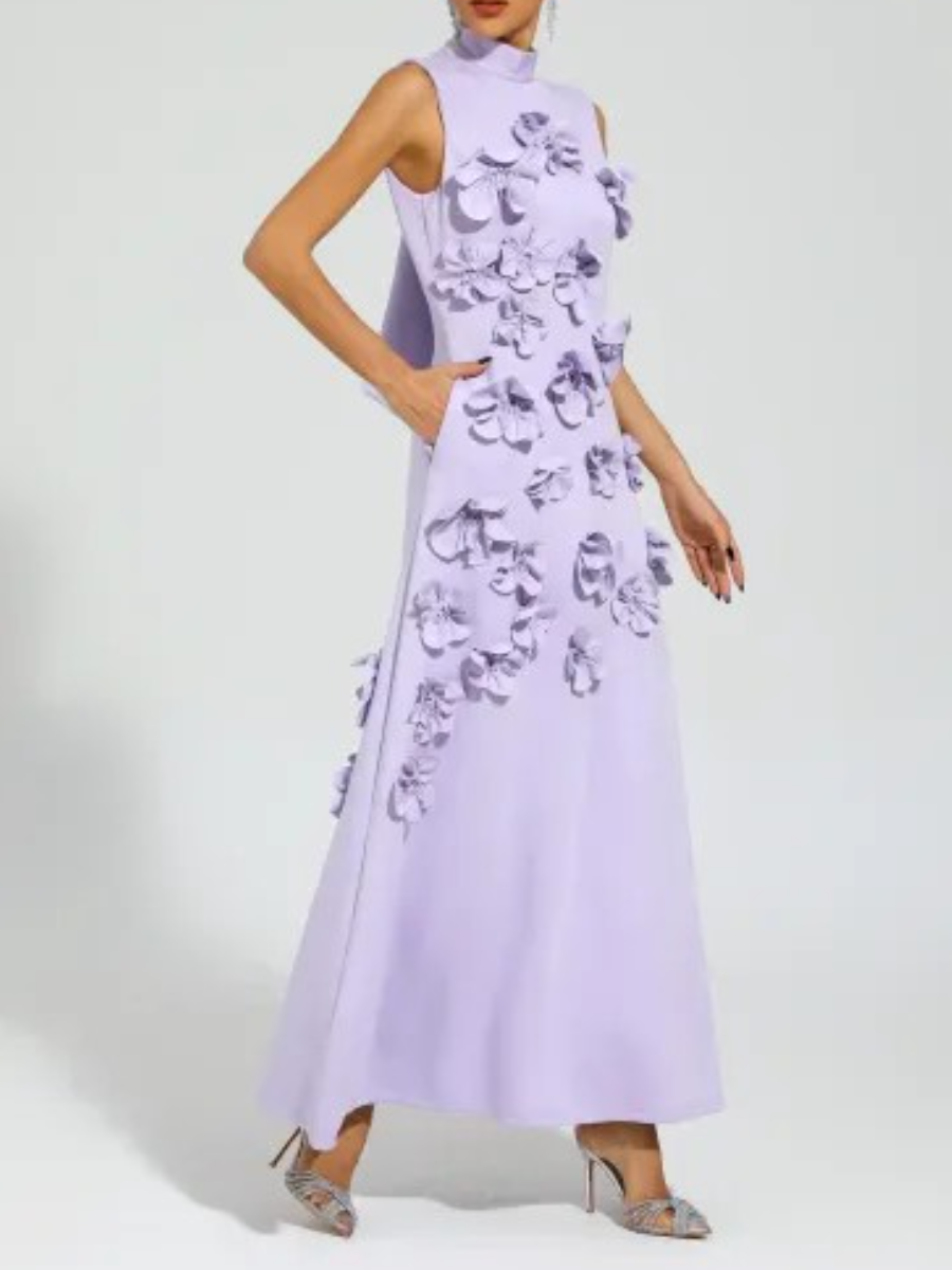 Sleeveless Flower 3D Maxi Dress