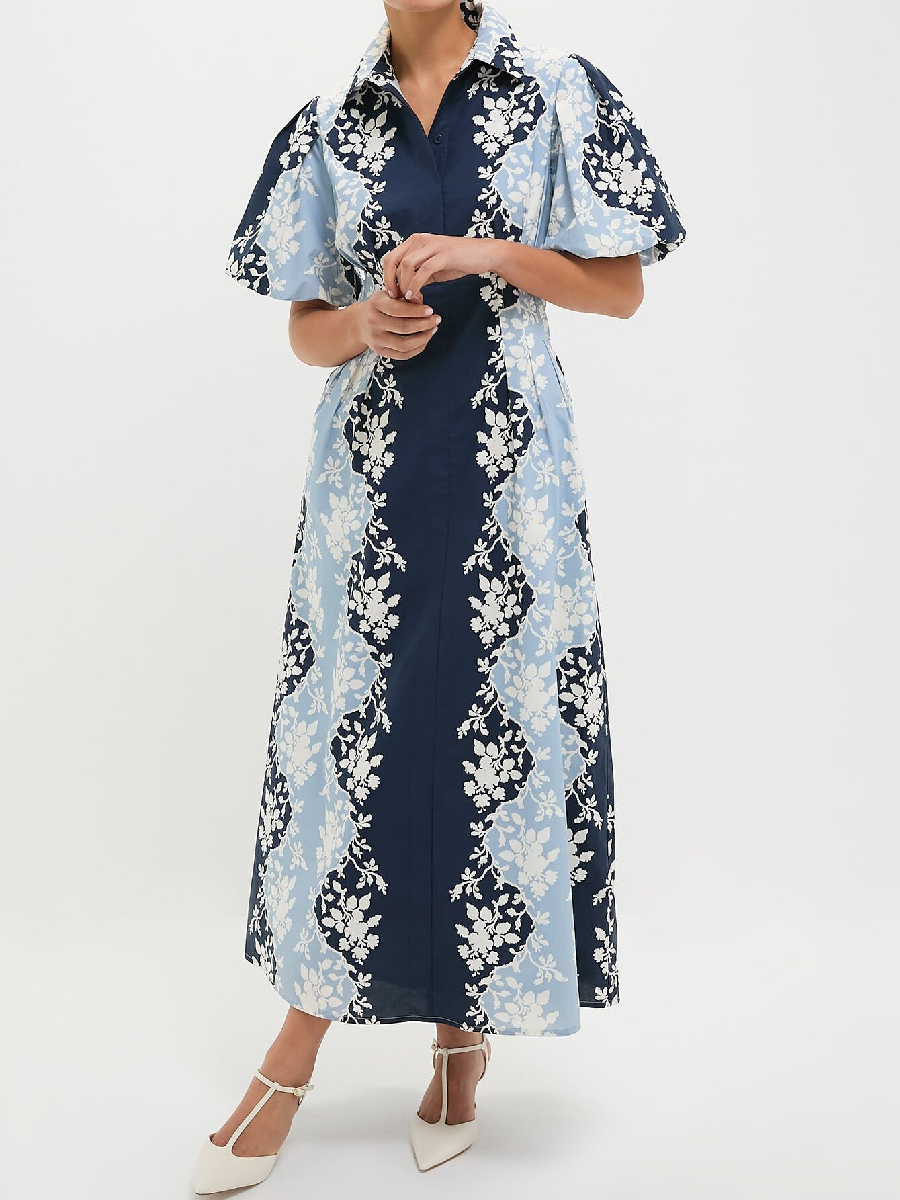 Printed Bubble Sleeve Dress