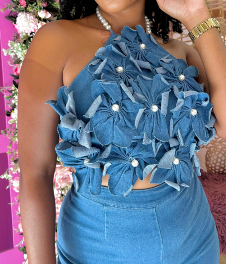 The Dazzle Flower Denim Top