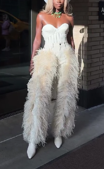 Feather Embellished Trousers