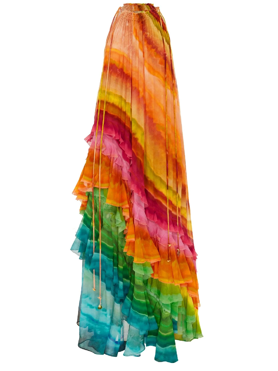 Sleeveless Rainbow Gauze Skirt