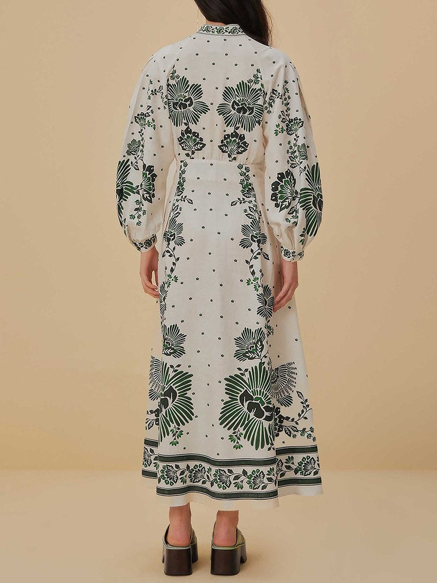 Button Up Printed Long Sleeve Maxi Dress