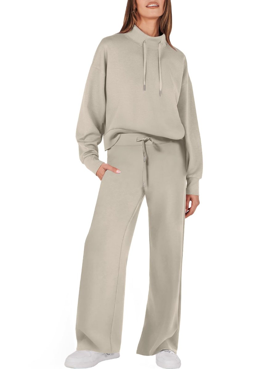 Drawstring Sweatshirt Wide Leg Sweatpant Lounge Set Tracksuit